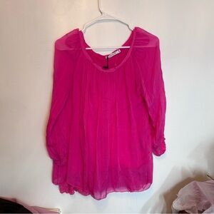 Nicole Hot Pink Sheer Peasant Tunic